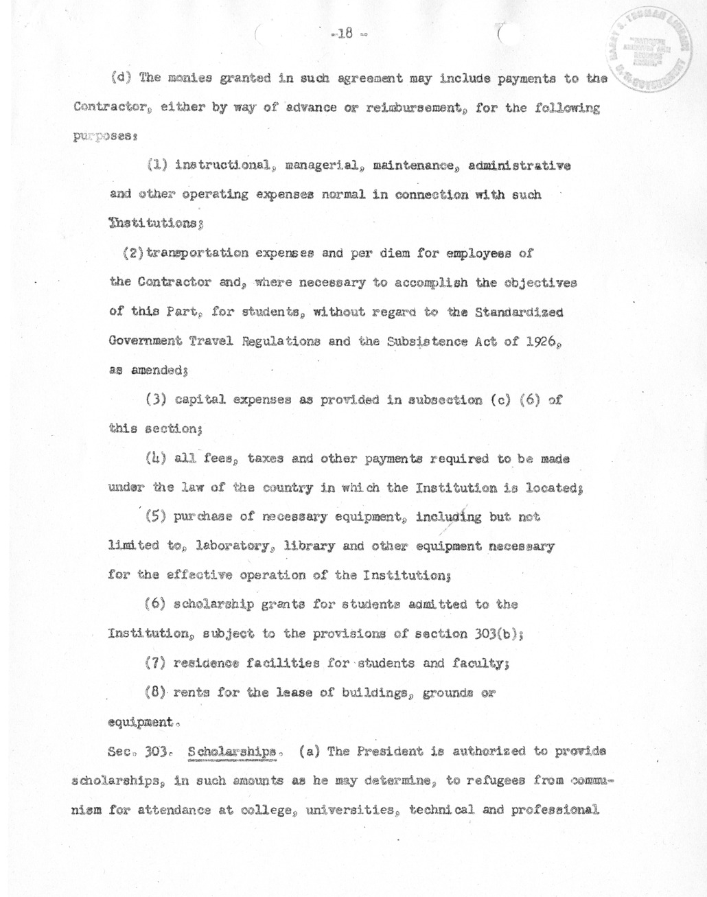 Draft of Legislation, The Special Migration Act of 1952