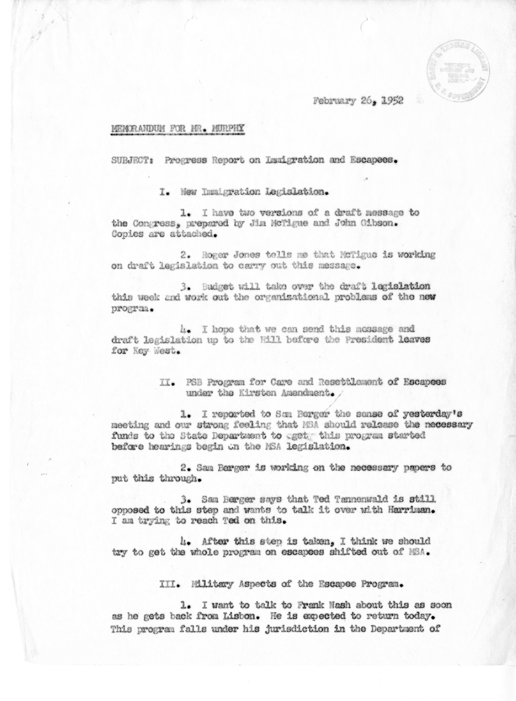 Memorandum from David Lloyd to Charles Murphy