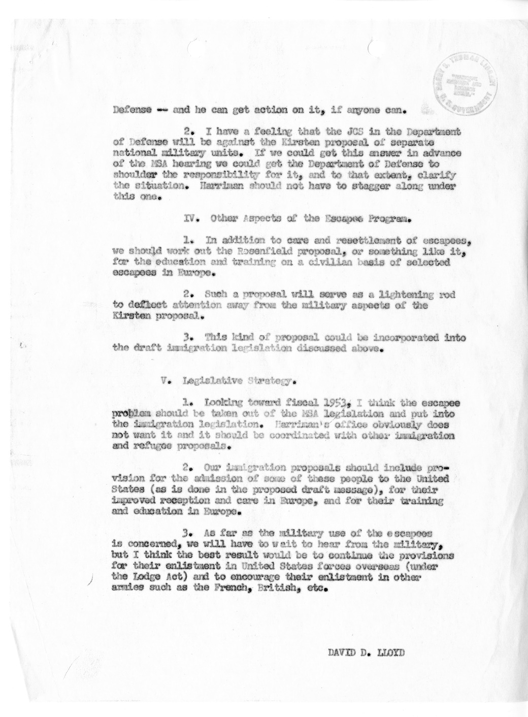 Memorandum from David Lloyd to Charles Murphy