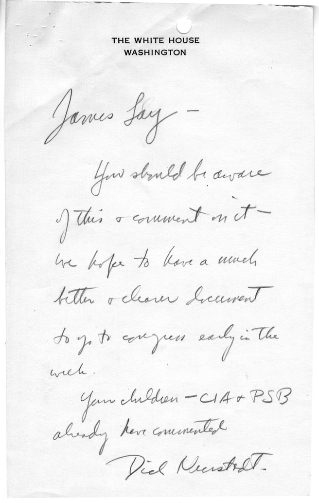 Memorandum from Richard Neustadt to James Lay with a Reply of S. Everett Gleason, with Attachment