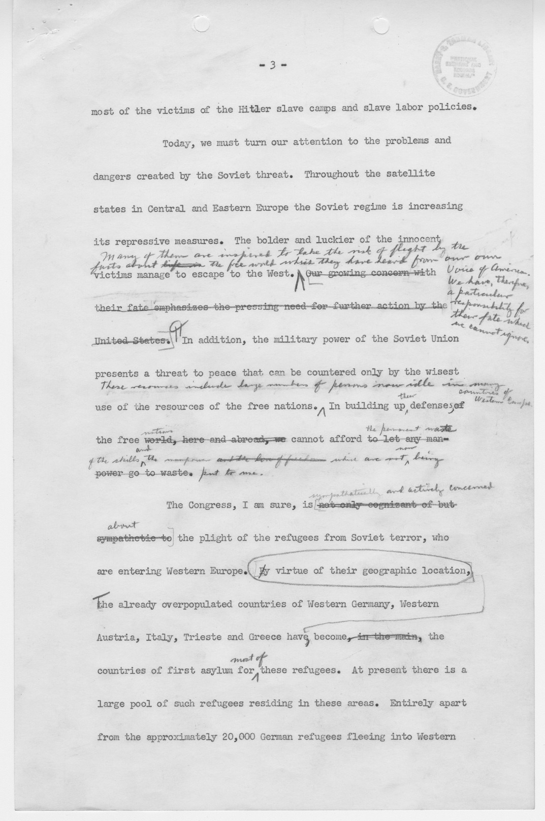 Draft of a Special Message to Congress