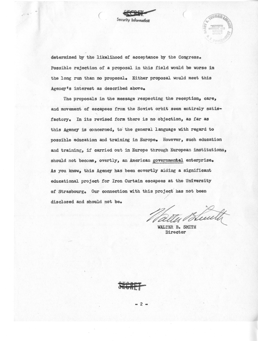Memorandum from Walter Bedell Smith to President Harry S. Truman