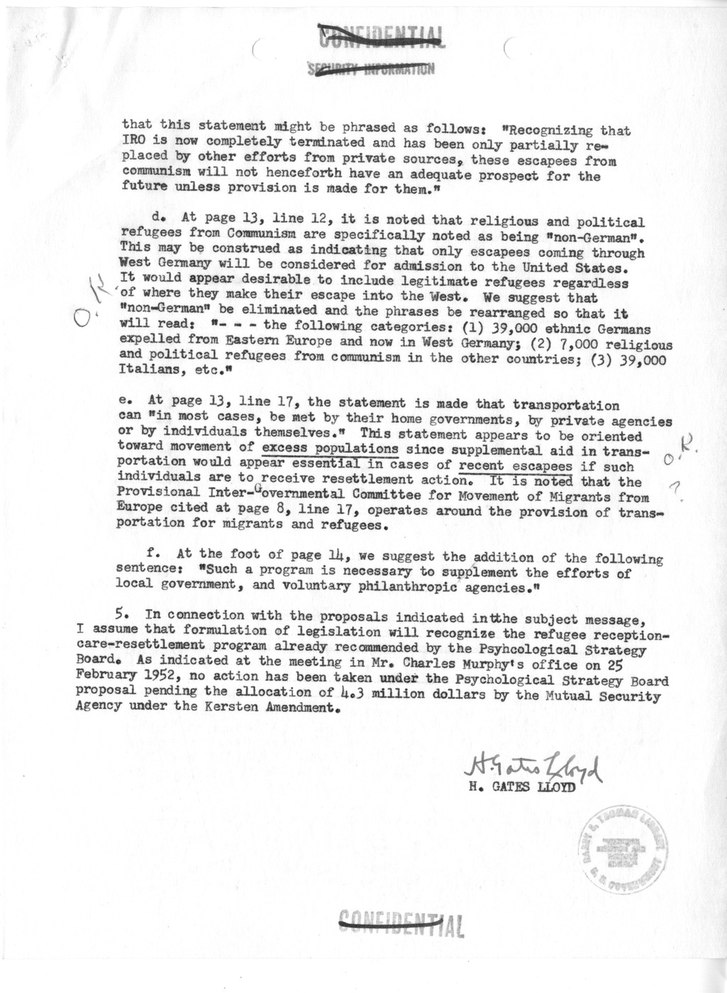 Memorandum from H. Gates Lloyd to David Lloyd