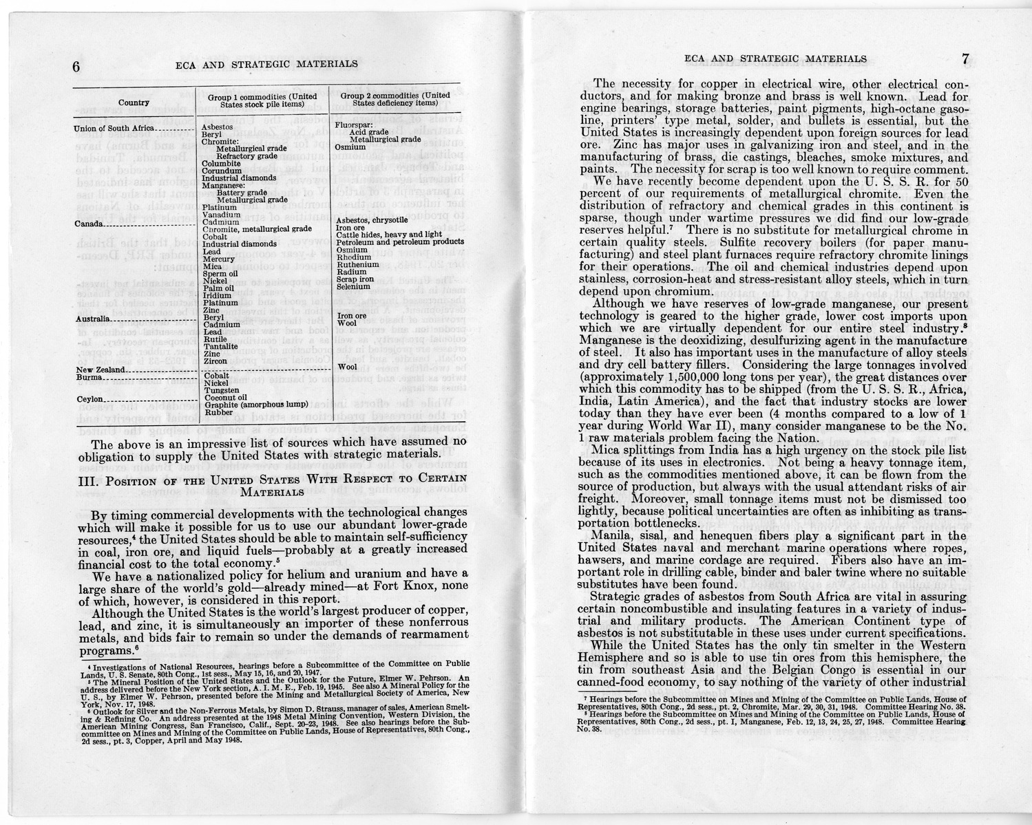 Senate Report Number 140, ECA and Strategic Materials - Report of the Joint Committee on Foreign Economic Cooperation Created Pursuant to Section 124 of Public Law 472, Eightieth Congress