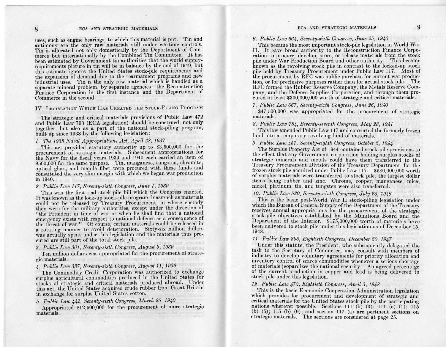 Senate Report Number 140, ECA and Strategic Materials - Report of the Joint Committee on Foreign Economic Cooperation Created Pursuant to Section 124 of Public Law 472, Eightieth Congress