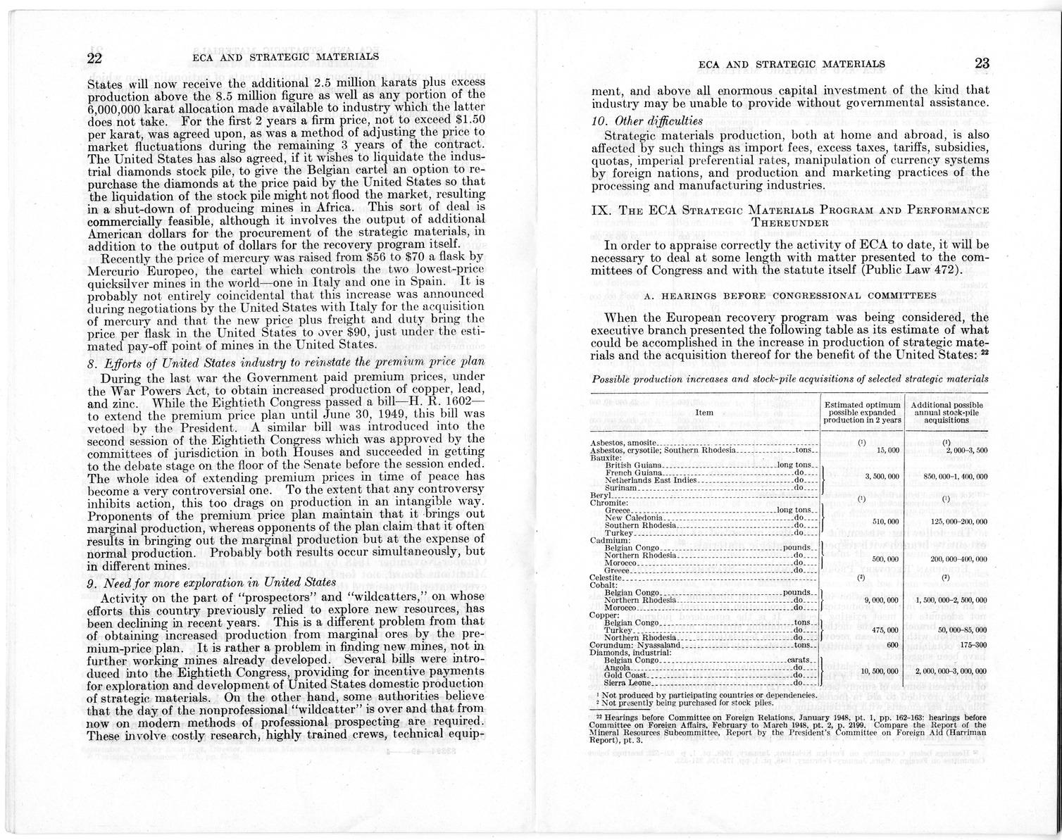 Senate Report Number 140, ECA and Strategic Materials - Report of the Joint Committee on Foreign Economic Cooperation Created Pursuant to Section 124 of Public Law 472, Eightieth Congress