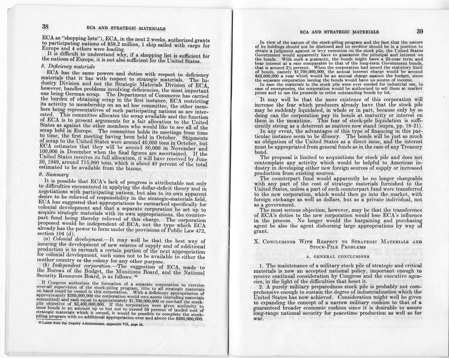 Senate Report Number 140, ECA and Strategic Materials - Report of the Joint Committee on Foreign Economic Cooperation Created Pursuant to Section 124 of Public Law 472, Eightieth Congress