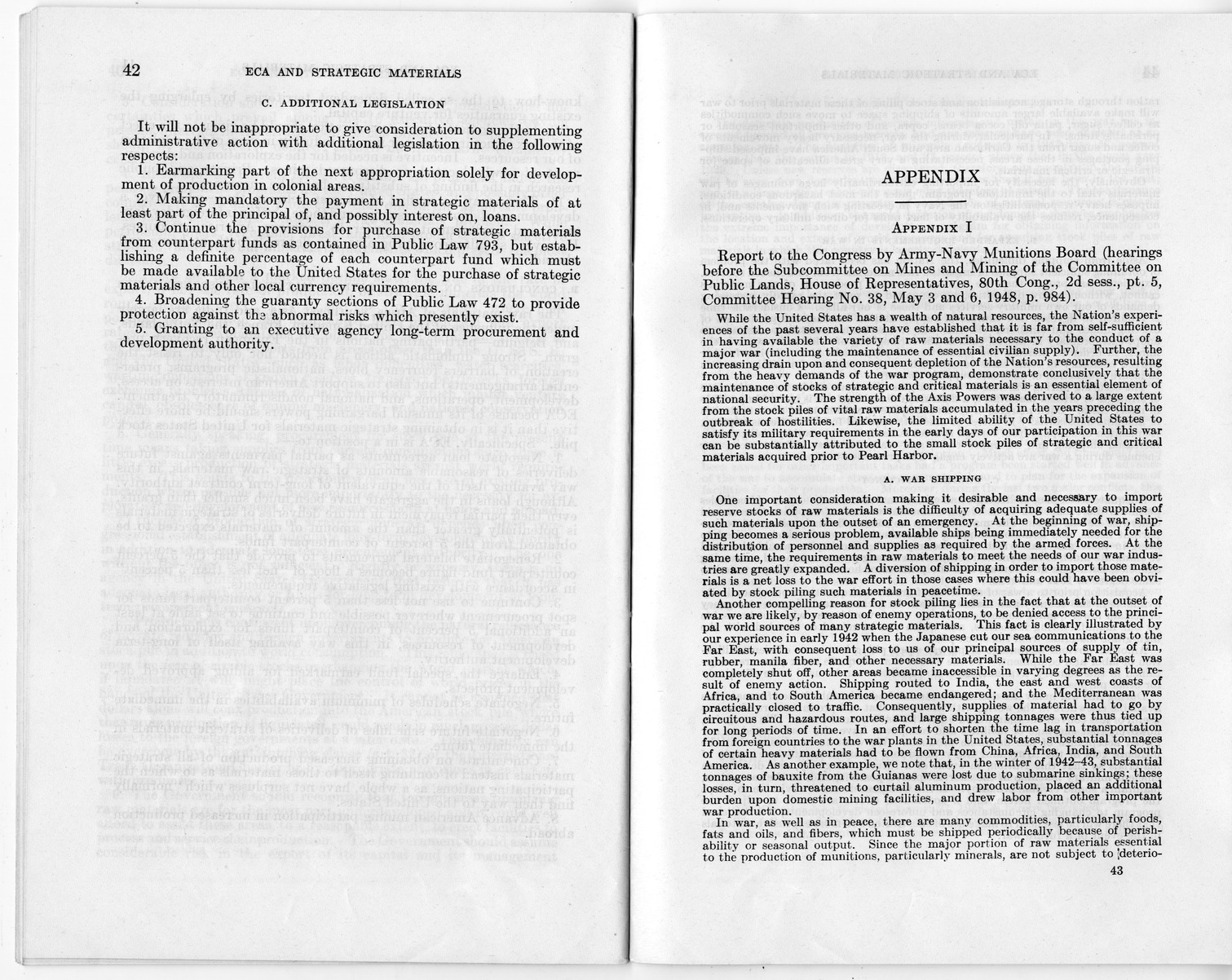 Senate Report Number 140, ECA and Strategic Materials - Report of the Joint Committee on Foreign Economic Cooperation Created Pursuant to Section 124 of Public Law 472, Eightieth Congress