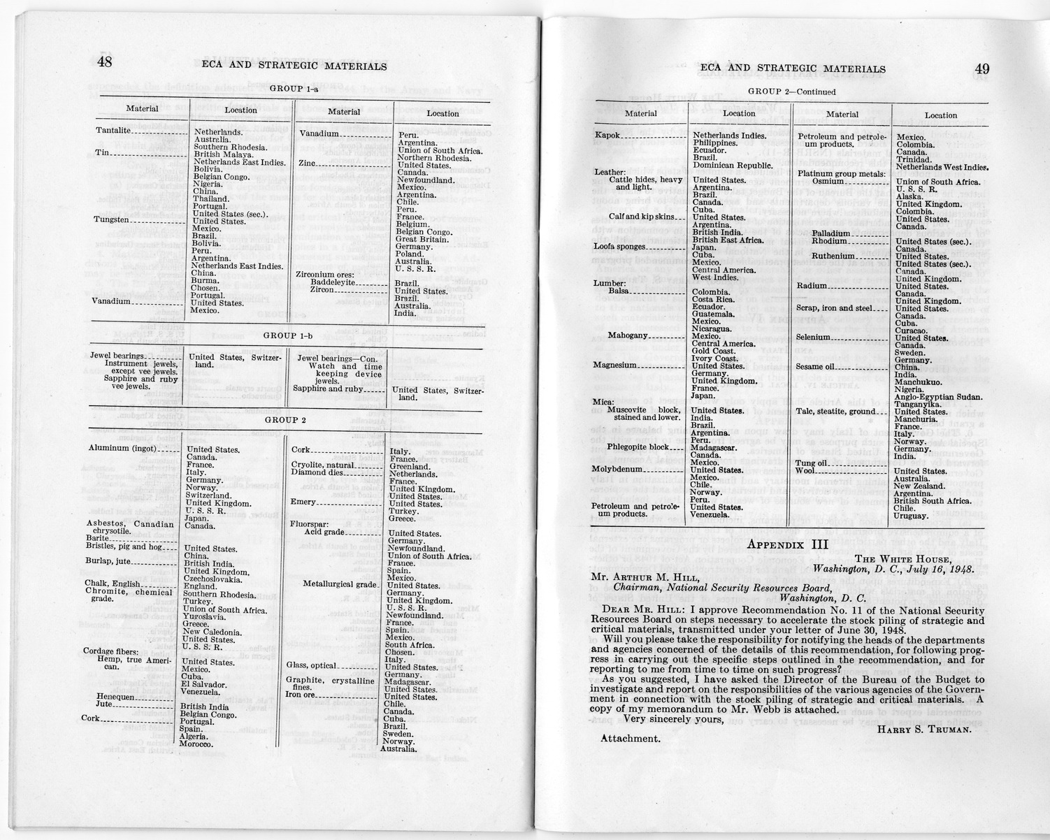 Senate Report Number 140, ECA and Strategic Materials - Report of the Joint Committee on Foreign Economic Cooperation Created Pursuant to Section 124 of Public Law 472, Eightieth Congress