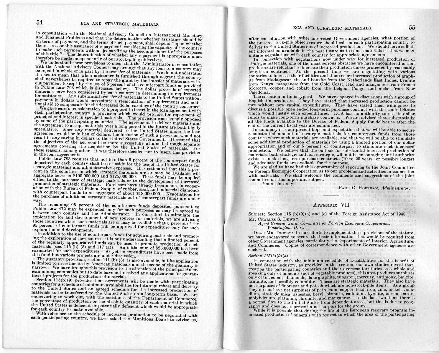 Senate Report Number 140, ECA and Strategic Materials - Report of the Joint Committee on Foreign Economic Cooperation Created Pursuant to Section 124 of Public Law 472, Eightieth Congress