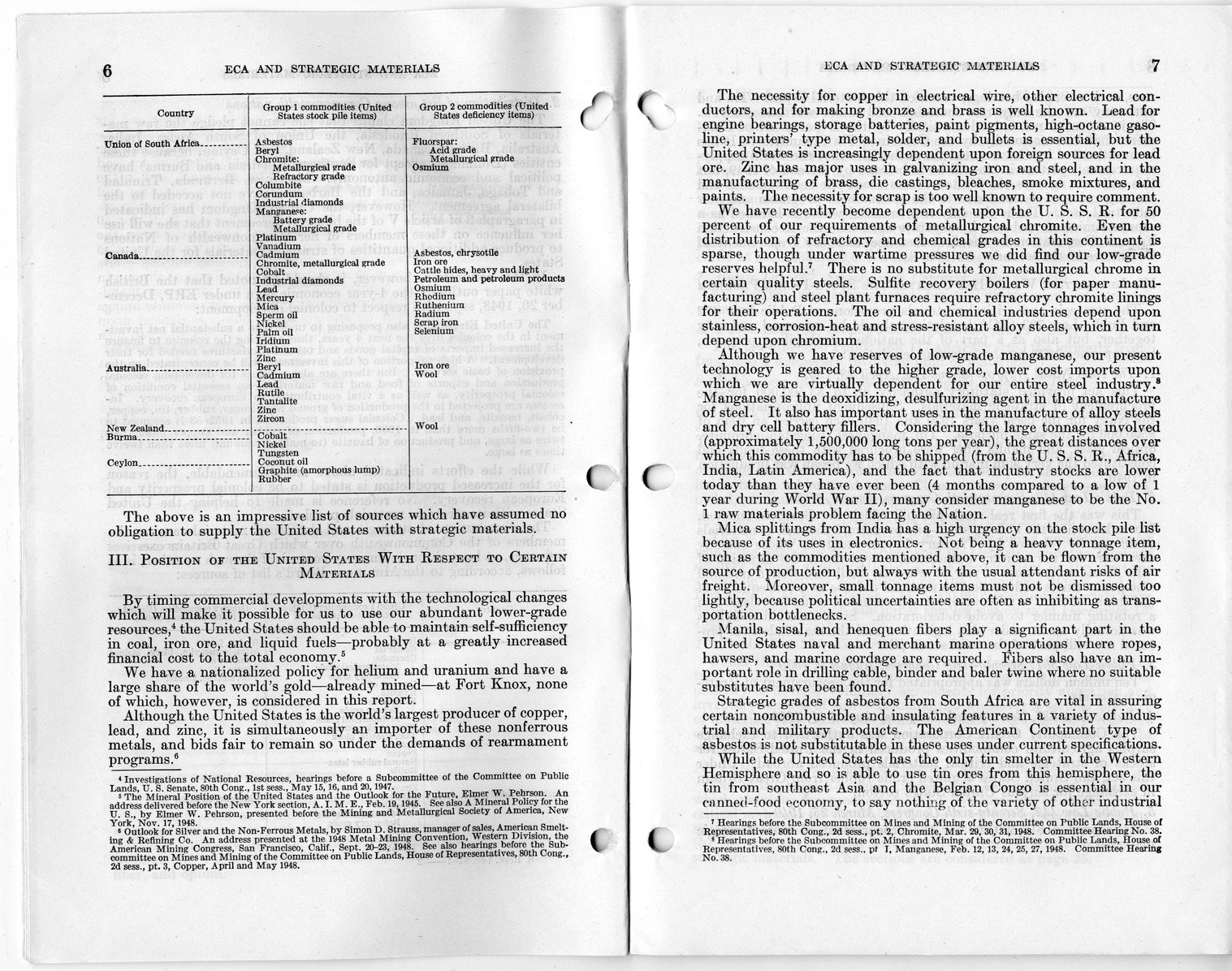 Senate Report Number 140, ECA and Strategic Materials - Report of the Joint Committee on Foreign Economic Cooperation Created Pursuant to Section 124 of Public Law 472, Eightieth Congress