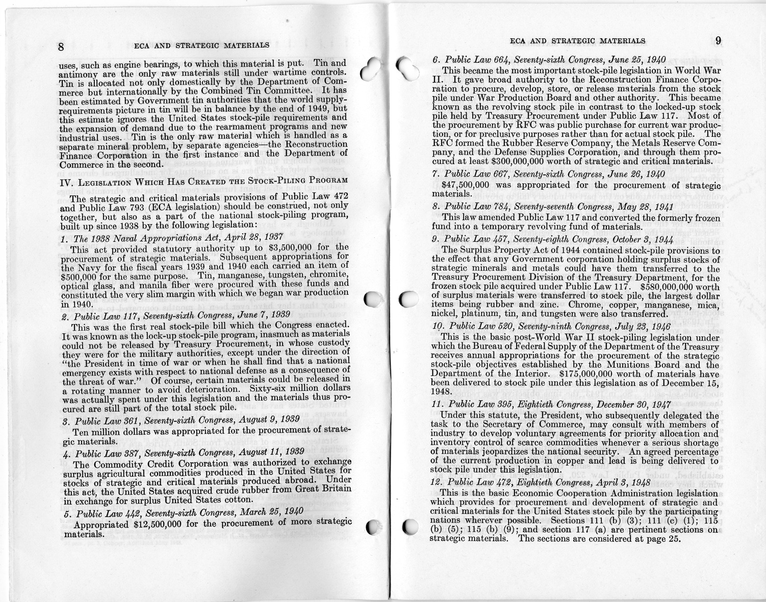 Senate Report Number 140, ECA and Strategic Materials - Report of the Joint Committee on Foreign Economic Cooperation Created Pursuant to Section 124 of Public Law 472, Eightieth Congress