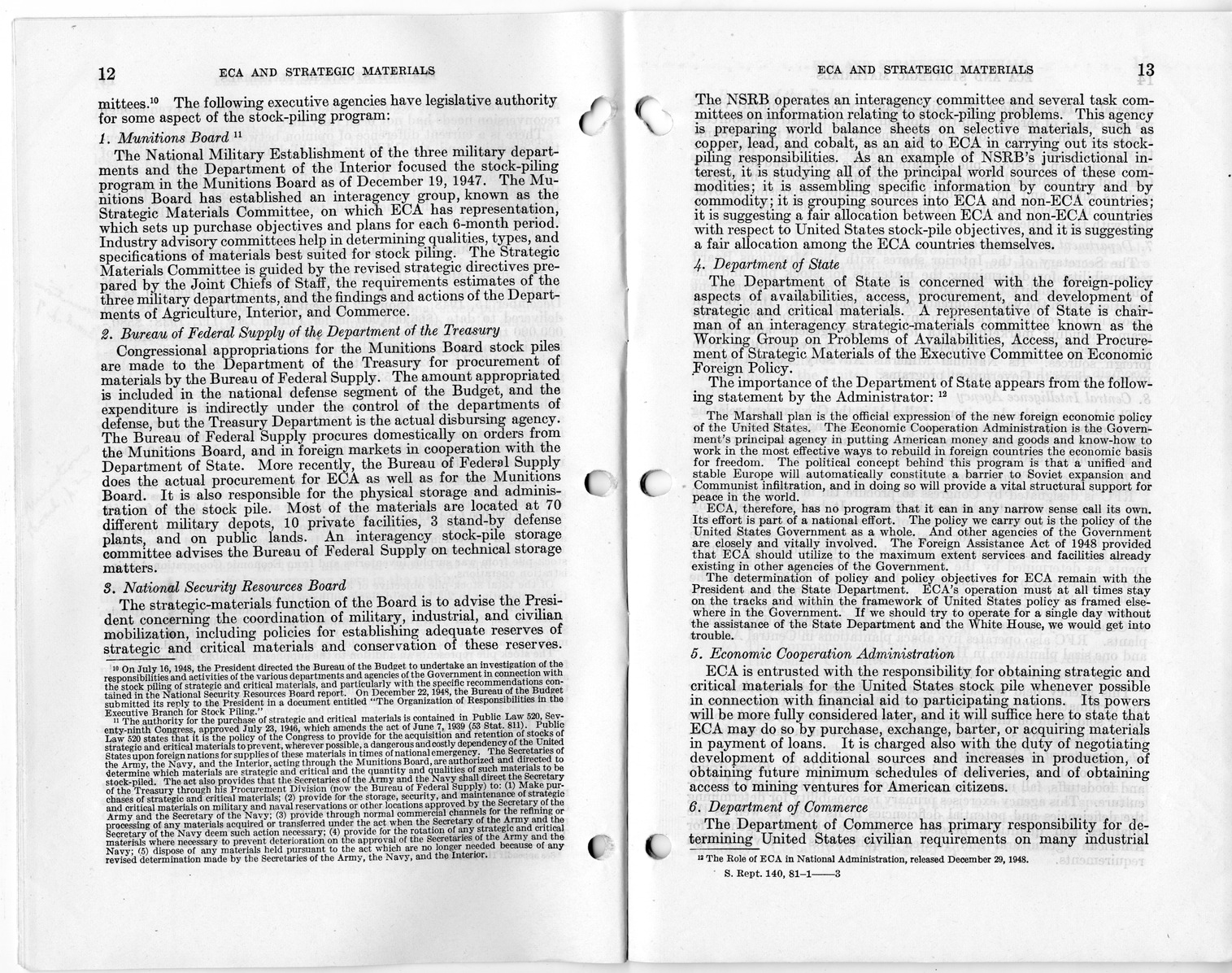 Senate Report Number 140, ECA and Strategic Materials - Report of the Joint Committee on Foreign Economic Cooperation Created Pursuant to Section 124 of Public Law 472, Eightieth Congress