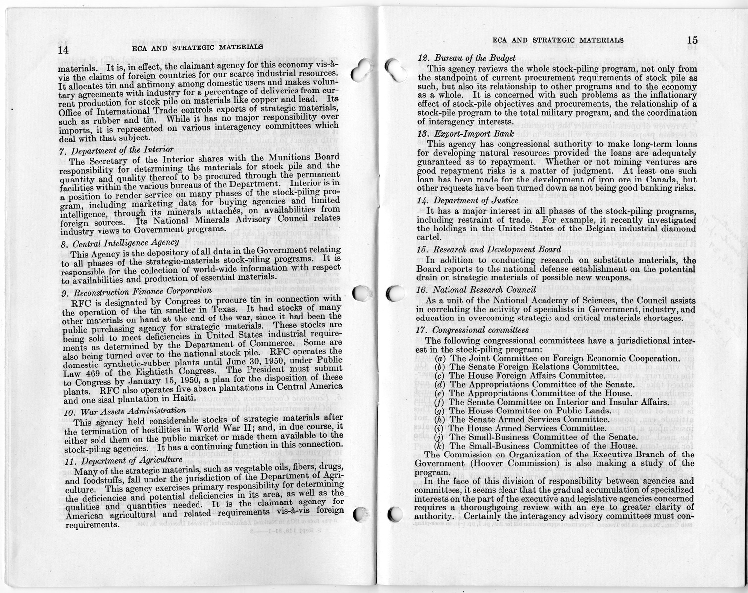 Senate Report Number 140, ECA and Strategic Materials - Report of the Joint Committee on Foreign Economic Cooperation Created Pursuant to Section 124 of Public Law 472, Eightieth Congress