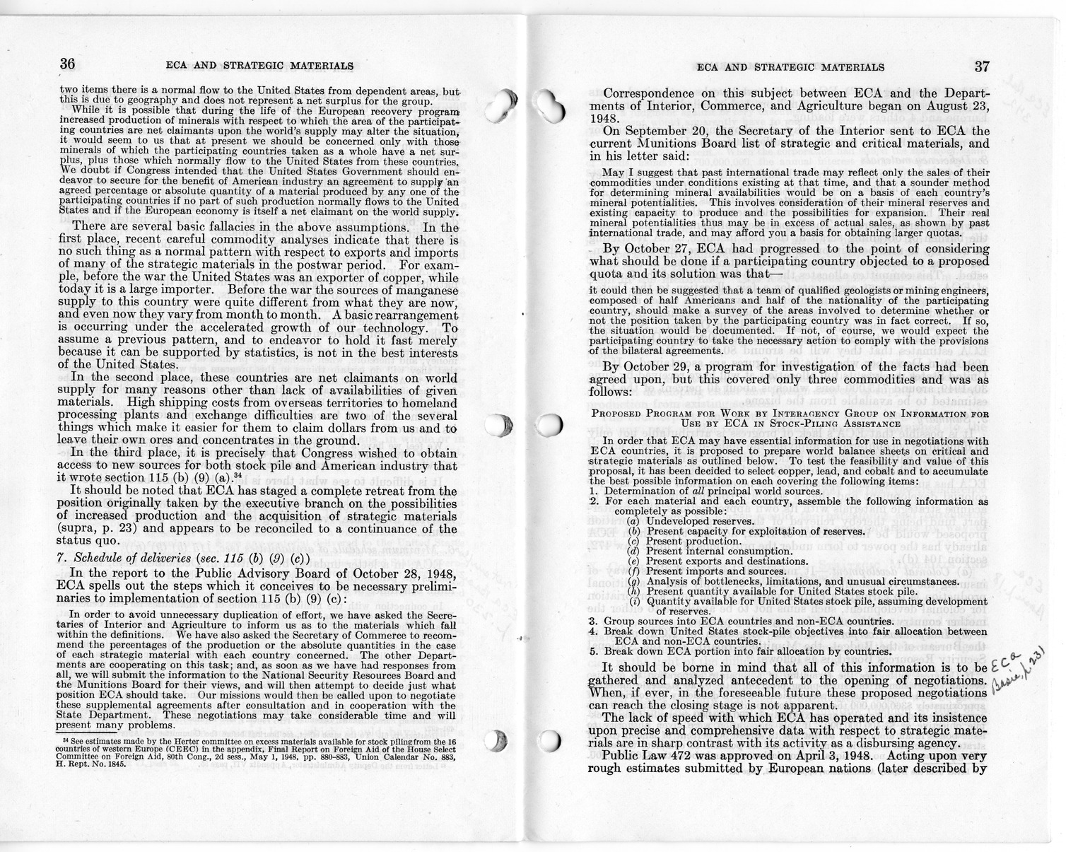 Senate Report Number 140, ECA and Strategic Materials - Report of the Joint Committee on Foreign Economic Cooperation Created Pursuant to Section 124 of Public Law 472, Eightieth Congress