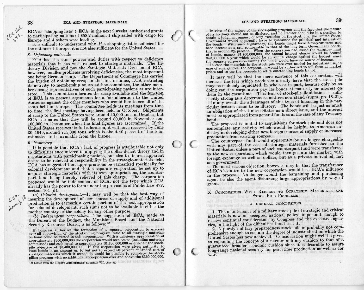 Senate Report Number 140, ECA and Strategic Materials - Report of the Joint Committee on Foreign Economic Cooperation Created Pursuant to Section 124 of Public Law 472, Eightieth Congress