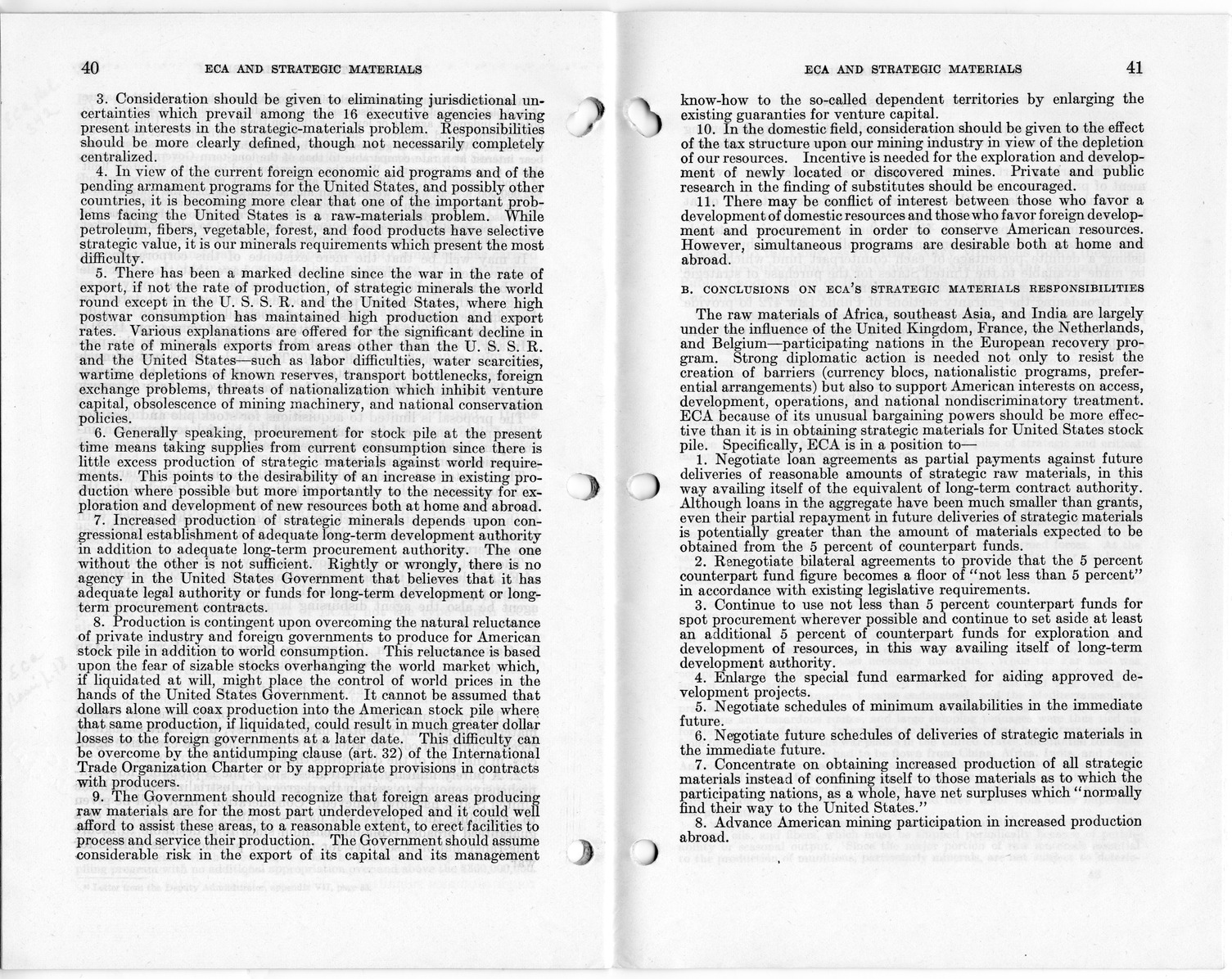 Senate Report Number 140, ECA and Strategic Materials - Report of the Joint Committee on Foreign Economic Cooperation Created Pursuant to Section 124 of Public Law 472, Eightieth Congress