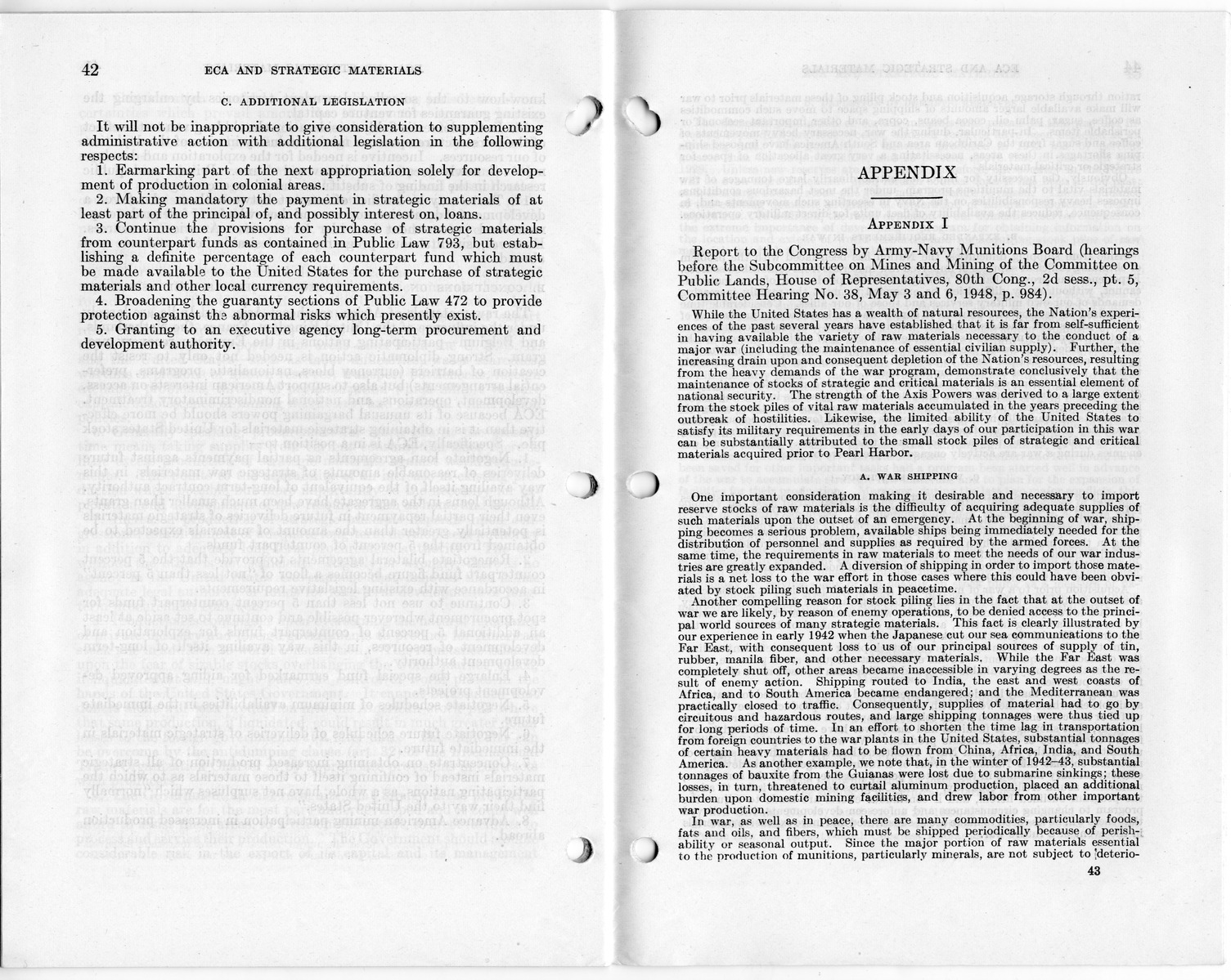 Senate Report Number 140, ECA and Strategic Materials - Report of the Joint Committee on Foreign Economic Cooperation Created Pursuant to Section 124 of Public Law 472, Eightieth Congress