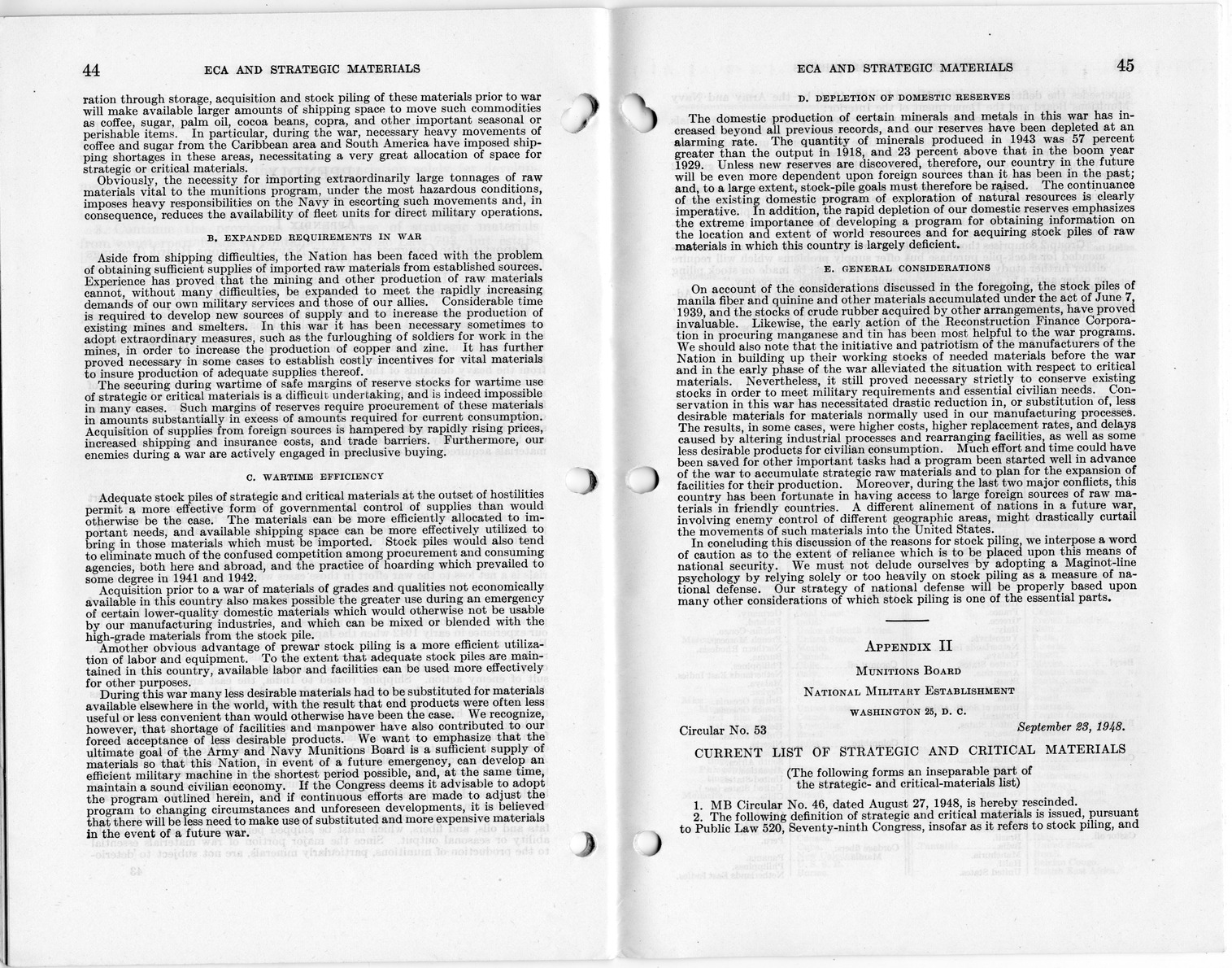 Senate Report Number 140, ECA and Strategic Materials - Report of the Joint Committee on Foreign Economic Cooperation Created Pursuant to Section 124 of Public Law 472, Eightieth Congress