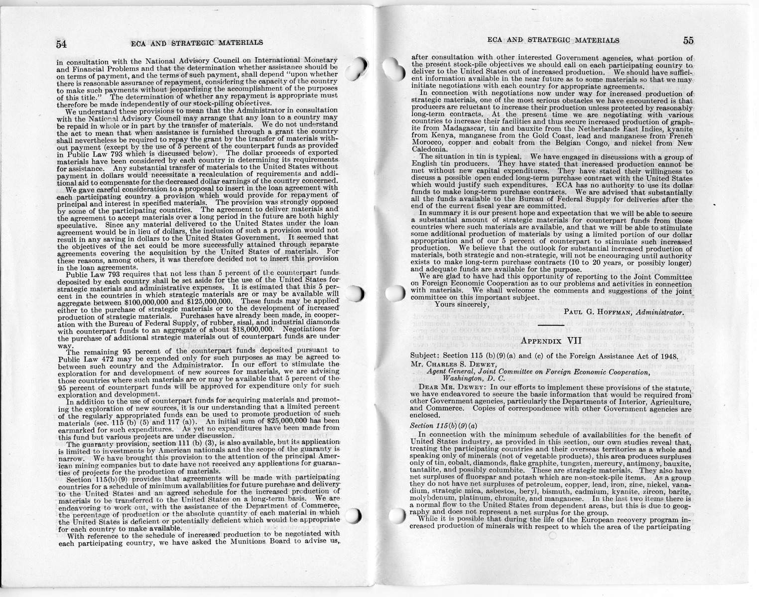 Senate Report Number 140, ECA and Strategic Materials - Report of the Joint Committee on Foreign Economic Cooperation Created Pursuant to Section 124 of Public Law 472, Eightieth Congress