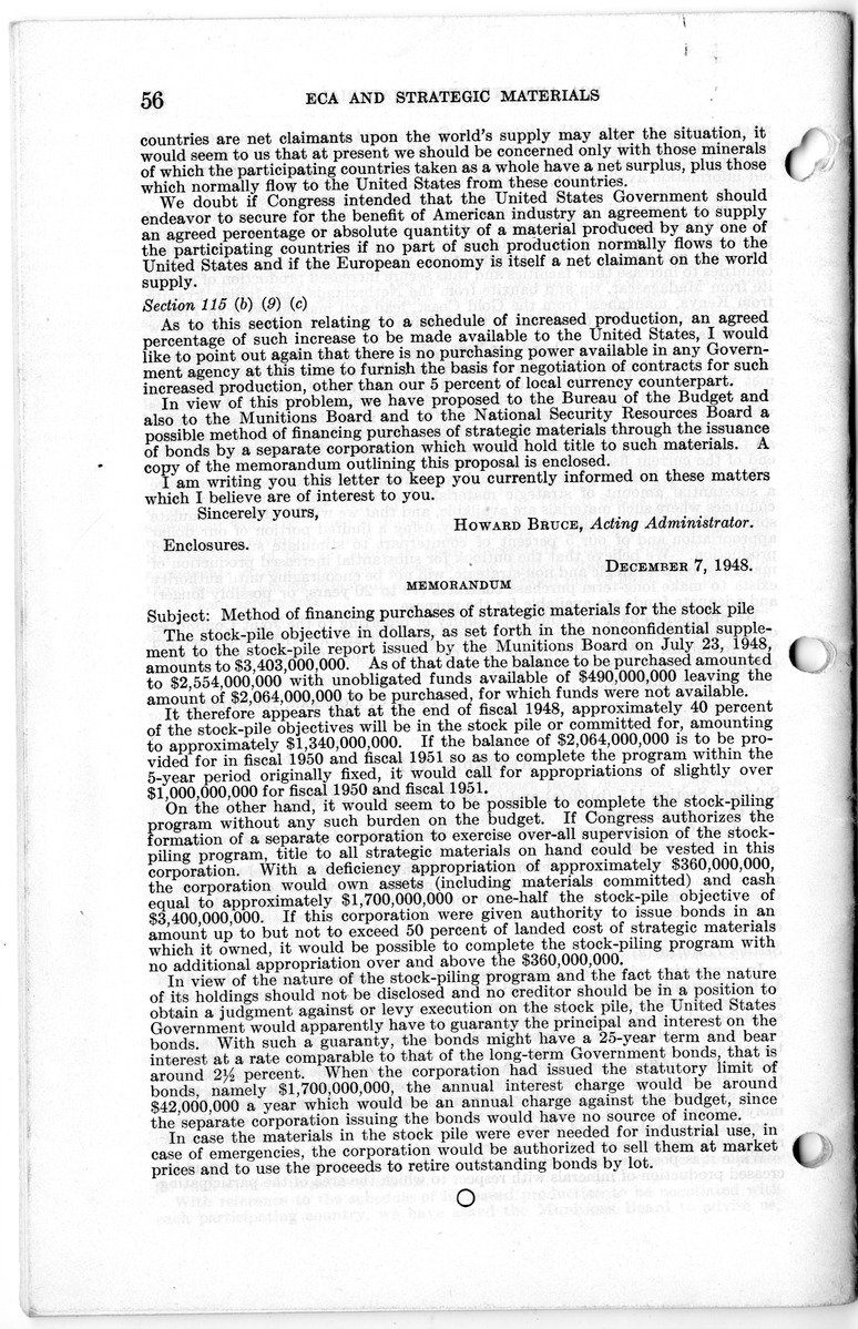 Senate Report Number 140, ECA and Strategic Materials - Report of the Joint Committee on Foreign Economic Cooperation Created Pursuant to Section 124 of Public Law 472, Eightieth Congress