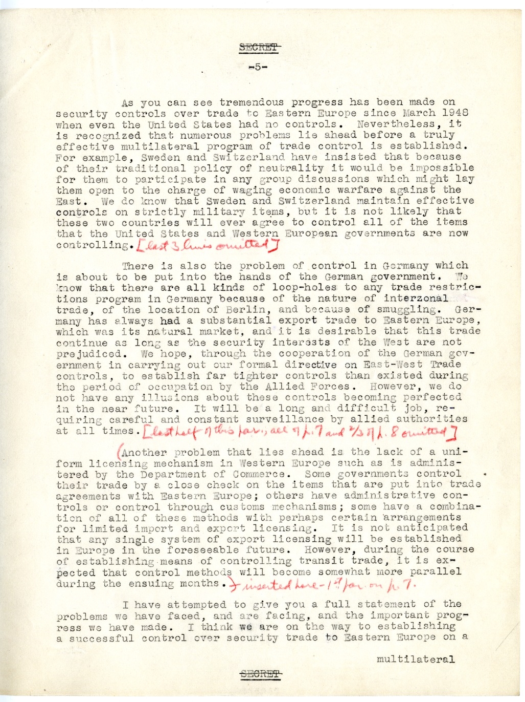 Memorandum from Joseph McDaniel to Paul G. Hoffman, Report on the Treatment of East-West Trade Question in Congressional Presentation, with Attached Draft Report