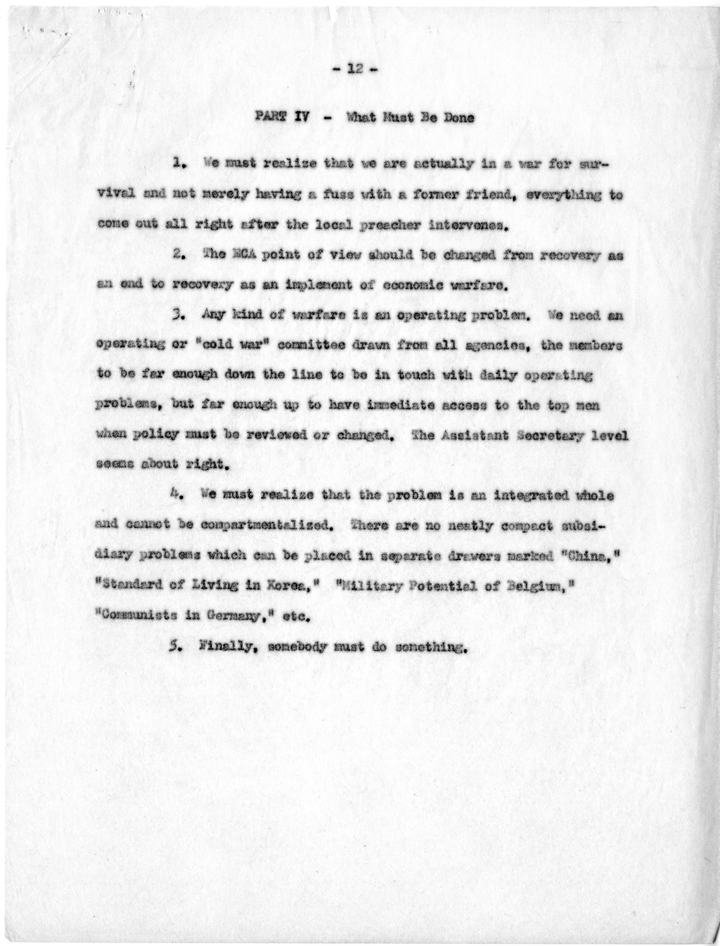 Memorandum from Paul G. Hoffman to Robert N. Golding with Attached Draft of Report, The "Cold War" - What it is and What Must Be Done to Win it Without Fighting