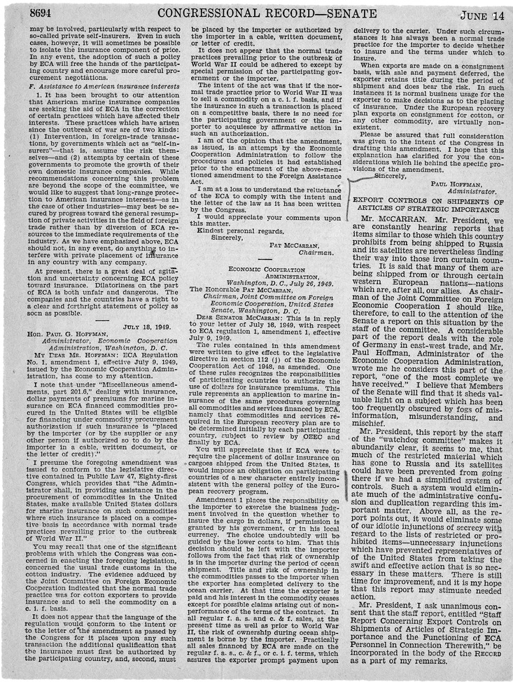 Remarks in the Congressional Record of the Senate - June 14, 1950, Pages 8691-8700, 8707-8718