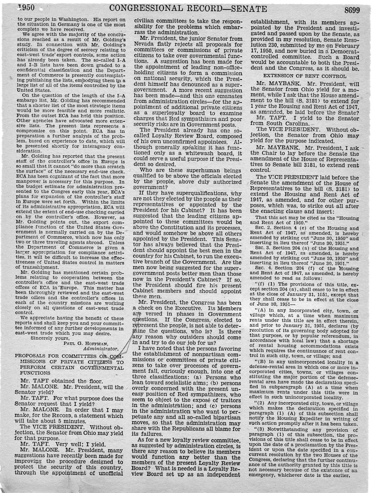 Remarks in the Congressional Record of the Senate - June 14, 1950, Pages 8691-8700, 8707-8718