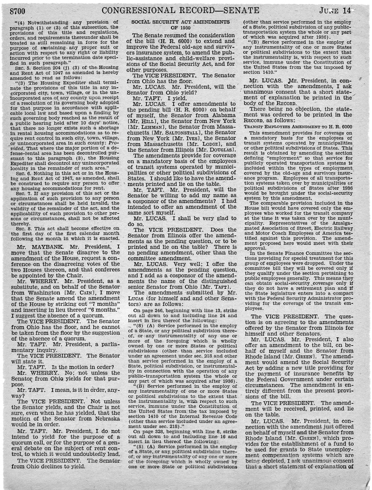 Remarks in the Congressional Record of the Senate - June 14, 1950, Pages 8691-8700, 8707-8718