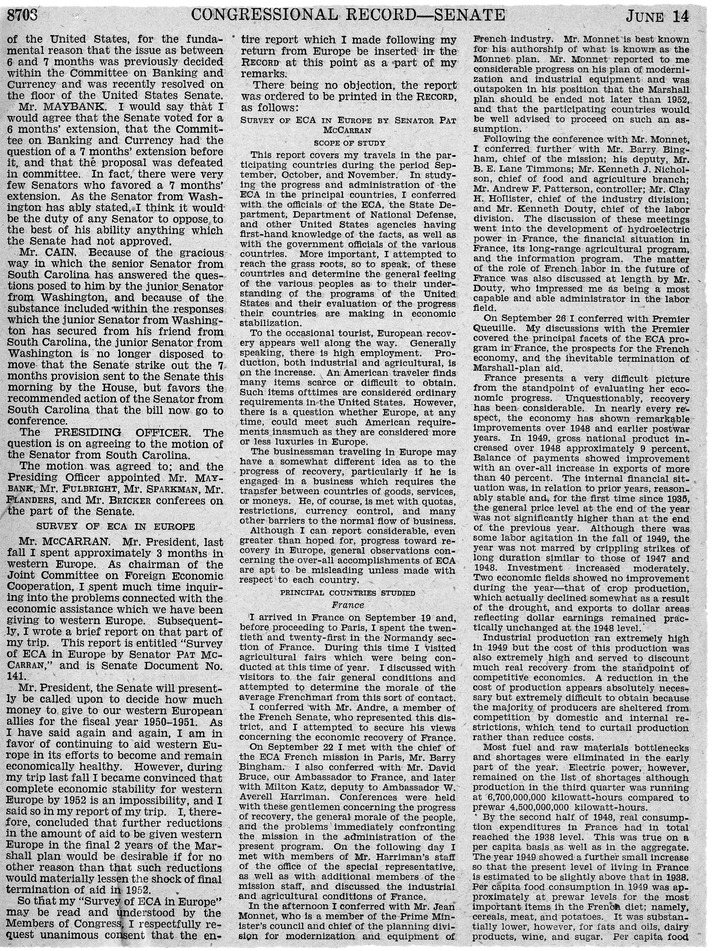 Remarks in the Congressional Record of the Senate - June 14, 1950, Pages 8691-8700, 8707-8718