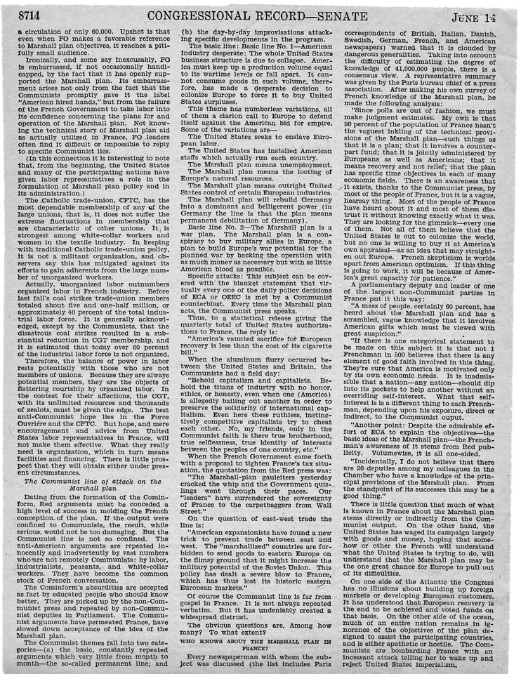 Remarks in the Congressional Record of the Senate - June 14, 1950, Pages 8691-8700, 8707-8718