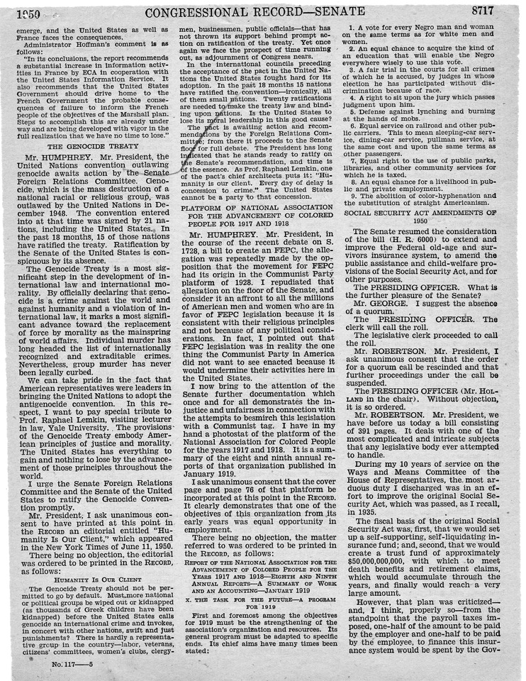 Remarks in the Congressional Record of the Senate - June 14, 1950, Pages 8691-8700, 8707-8718