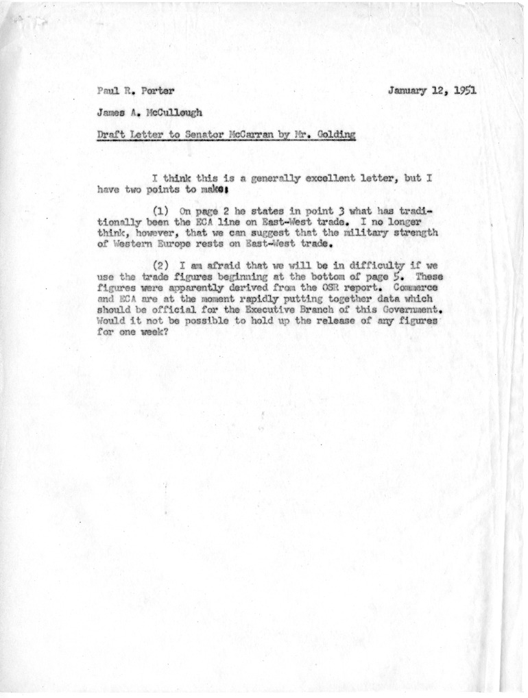 Memorandum from James A. McCullough to Paul R. Porter