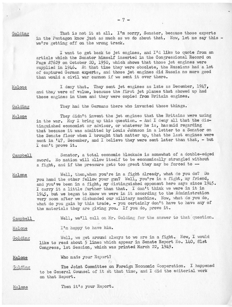 Memorandum from Wallace Gade to Robert N. Golding with Attachments