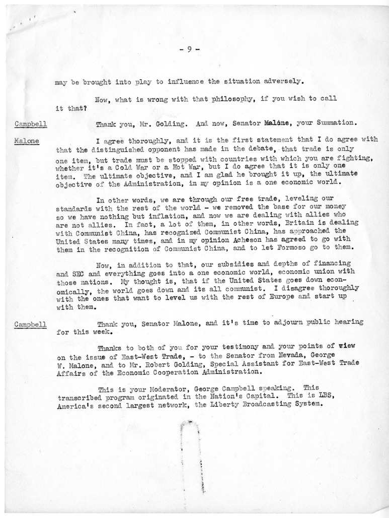 Memorandum from Wallace Gade to Robert N. Golding with Attachments