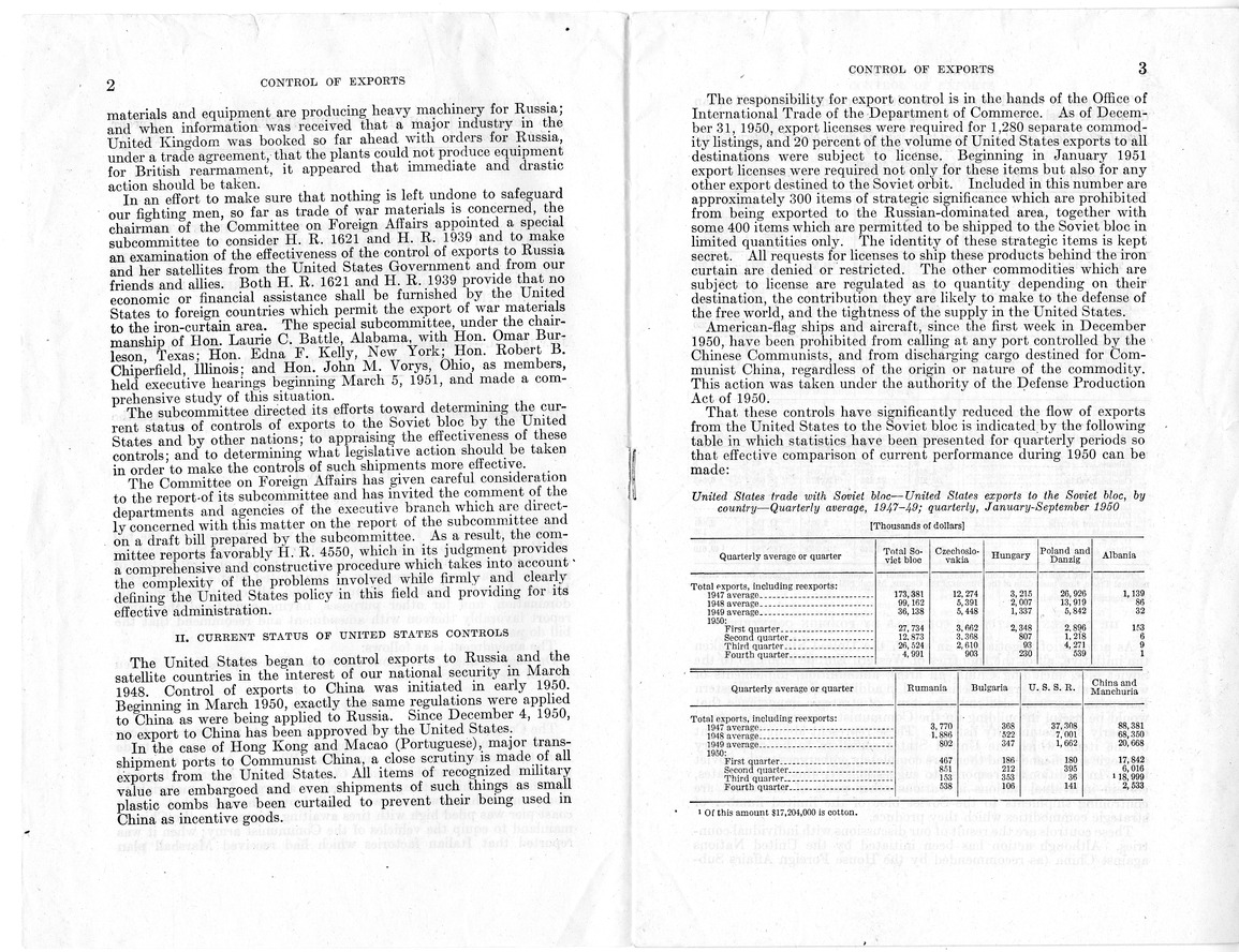 Report Number 703, Submitted by Congressman Laurie C. Battle, Providing for the Control by the United States and Cooperating Foreign Nations of Exports to Any Nation or Combination of Nations Threatening the Security of the United States, Including the Union of Soviet Socialist Republics and All Countries Under its Domination