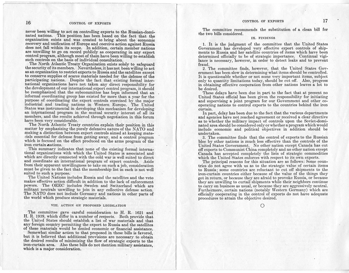 Report Number 703, Submitted by Congressman Laurie C. Battle, Providing for the Control by the United States and Cooperating Foreign Nations of Exports to Any Nation or Combination of Nations Threatening the Security of the United States, Including the Union of Soviet Socialist Republics and All Countries Under its Domination