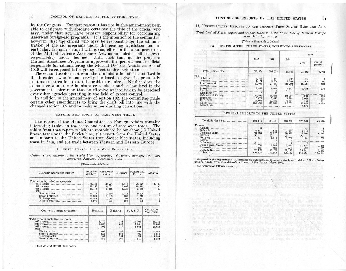 Senate Report Number 658, Submitted by Senator John Sparkman, Providing for the Control by the United States and Cooperating Foreign Nations of Exports to Any Nation or Combination of Nations Threatening the Security of the United States, Including the Union of Soviet Socialist Republics and All Countries Under its Domination