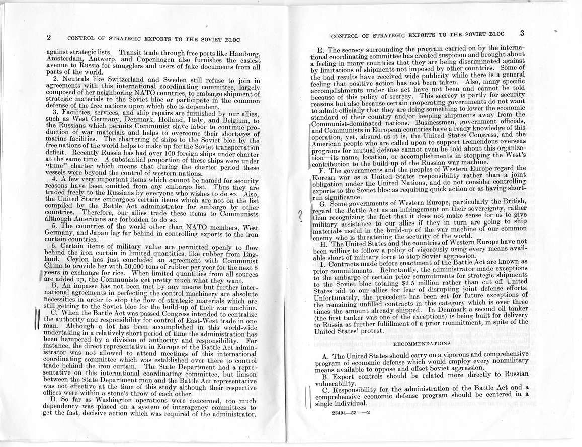 Report by Honorable Laurie C. Battle, Progress in the Control of Strategic Exports to the Soviet Bloc