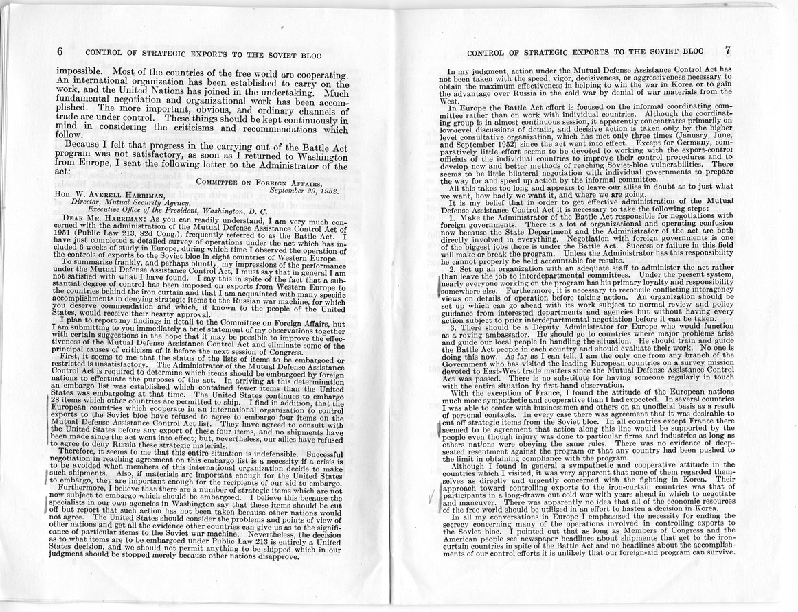 Report by Honorable Laurie C. Battle, Progress in the Control of Strategic Exports to the Soviet Bloc