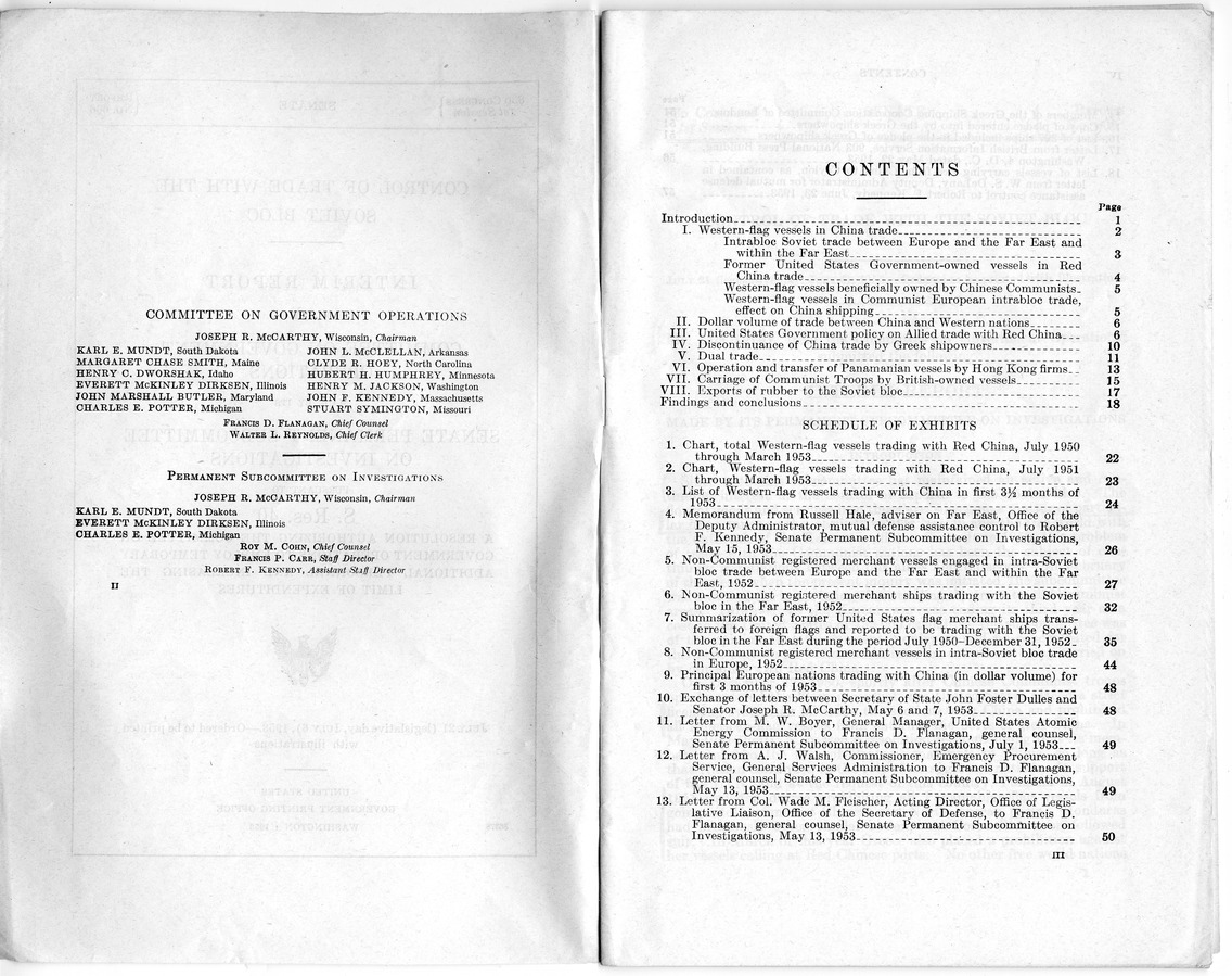 Report Number 606, Control of Trade with the Soviet Bloc - Interim Report of the Committee on Government Operations Made by the Senate Permanent Subcommittee on Investigations