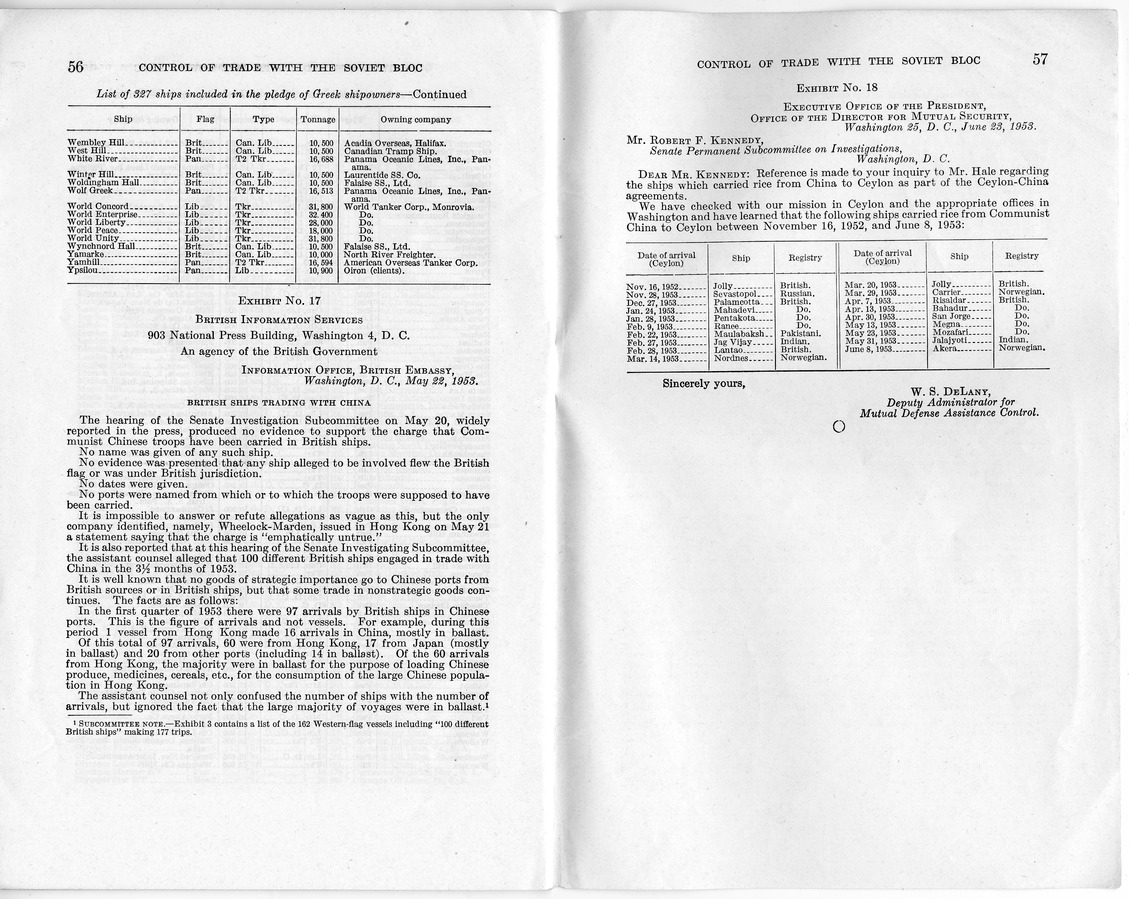 Report Number 606, Control of Trade with the Soviet Bloc - Interim Report of the Committee on Government Operations Made by the Senate Permanent Subcommittee on Investigations