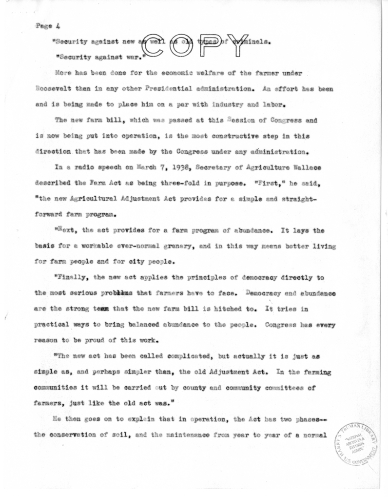 Speech Delivered by Senator Harry S. Truman to the Franklin D. Roosevelt Women's Club of Springfield, Missouri