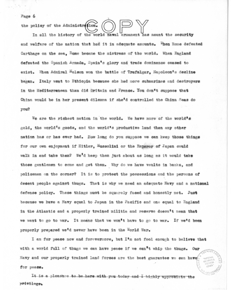 Speech Delivered by Senator Harry S. Truman to the Franklin D. Roosevelt Women's Club of Springfield, Missouri