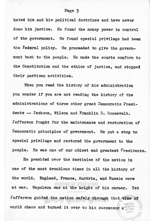 Speech Delivered by Senator Harry S. Truman to the Franklin D. Roosevelt Women's Club of Springfield, Missouri