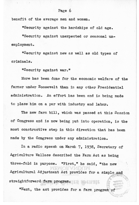 Speech Delivered by Senator Harry S. Truman to the Franklin D. Roosevelt Women's Club of Springfield, Missouri