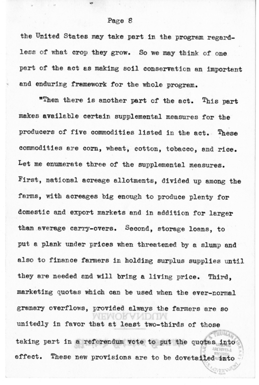 Speech Delivered by Senator Harry S. Truman to the Franklin D. Roosevelt Women's Club of Springfield, Missouri