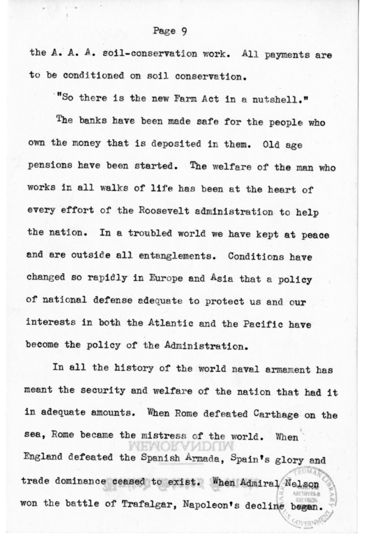 Speech Delivered by Senator Harry S. Truman to the Franklin D. Roosevelt Women's Club of Springfield, Missouri