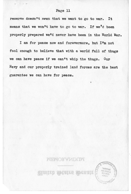 Speech Delivered by Senator Harry S. Truman to the Franklin D. Roosevelt Women's Club of Springfield, Missouri